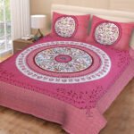 Jaipuri Sanganeri Print Queen Bedsheet – Soft Cotton with 2 Pillow Covers - Pink