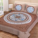 Jaipuri Sanganeri Print Queen Bedsheet – Soft Cotton with 2 Pillow Covers - Brown