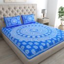 Jaipuri Sanganeri 100% Cotton Bedsheet – Queen Size (90×100 Inches) - Blue
