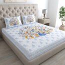 Soft Cotton Jaipuri Sanganeri Bedsheet – Queen Size (Fast Color Guarantee) - Light Blue