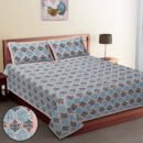 Premium Jaipuri Cotton Bedsheet 108×108 (King Size) – Traditional Sanganeri Floral Design - Light Blue
