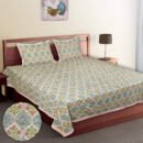 Premium Jaipuri Cotton Bedsheet 108×108 (King Size) – Traditional Sanganeri Floral Design - Turquoise