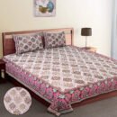 Premium Blue Floral Block Print with 2 Pillow Covers - Pink