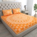 Jaipuri Sanganeri 100% Cotton Bedsheet – Queen Size (90×100 Inches) - Orange